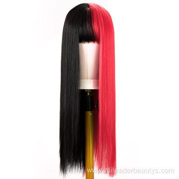 Long Straight Two Tone Cosplay Wig With Bangs